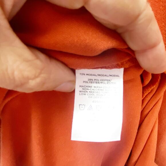 2/$30 LOFT Large Womens Orange Short Sleeve Surplice V-Neck Wrap Blouse Top - Picture 7 of 10